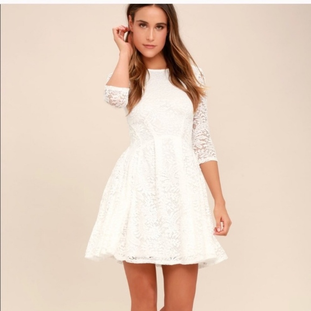 Lulus White Skater Dress Its a New Day Lace Med